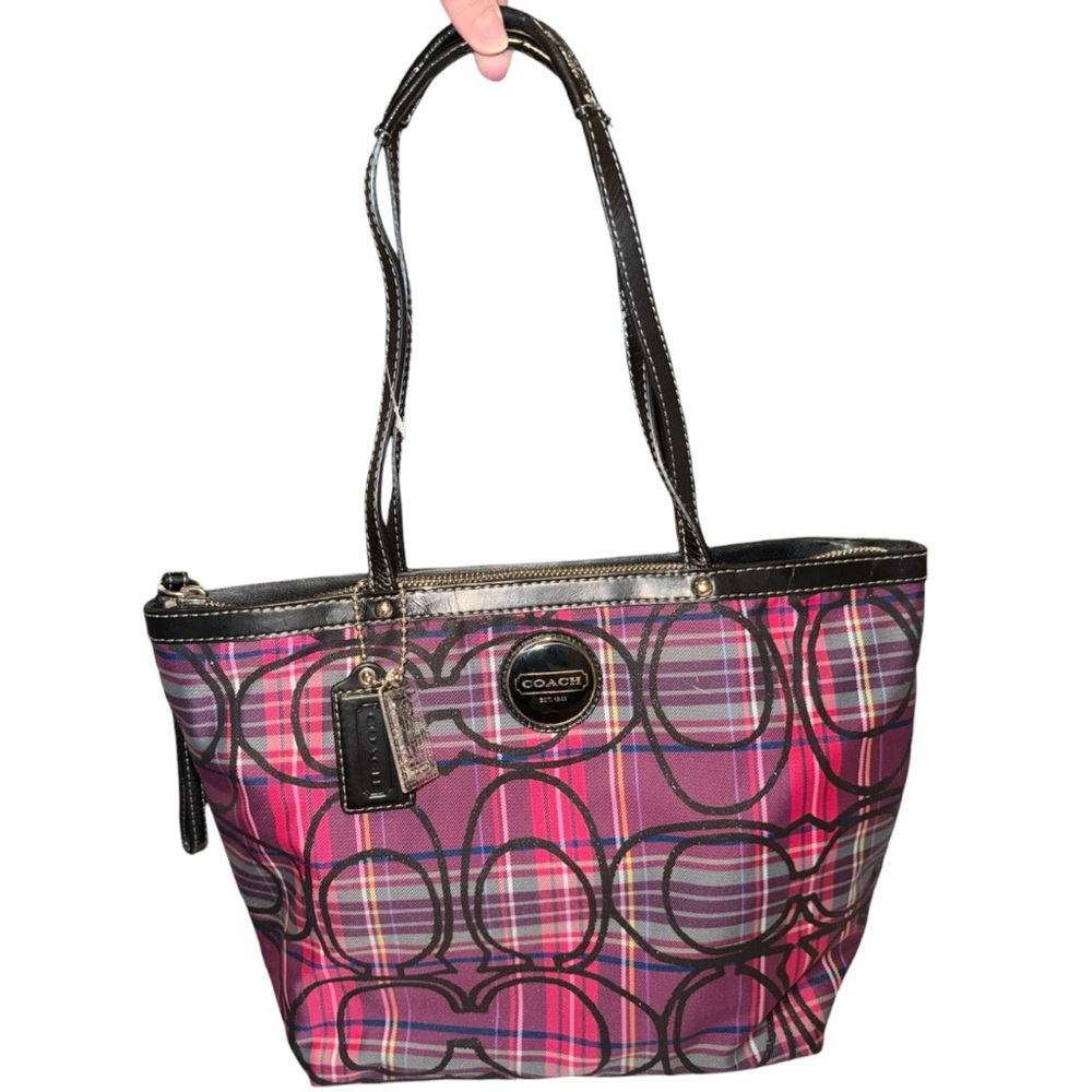 Coach Pink Plaid Signature Tote Purse